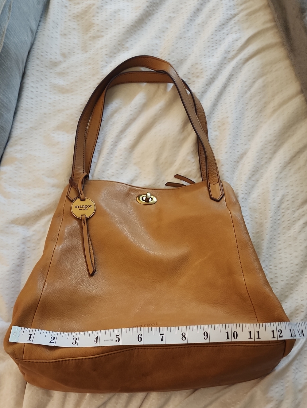 margot Tan Yellow Leather Shoulder Tote with Turn-Lock